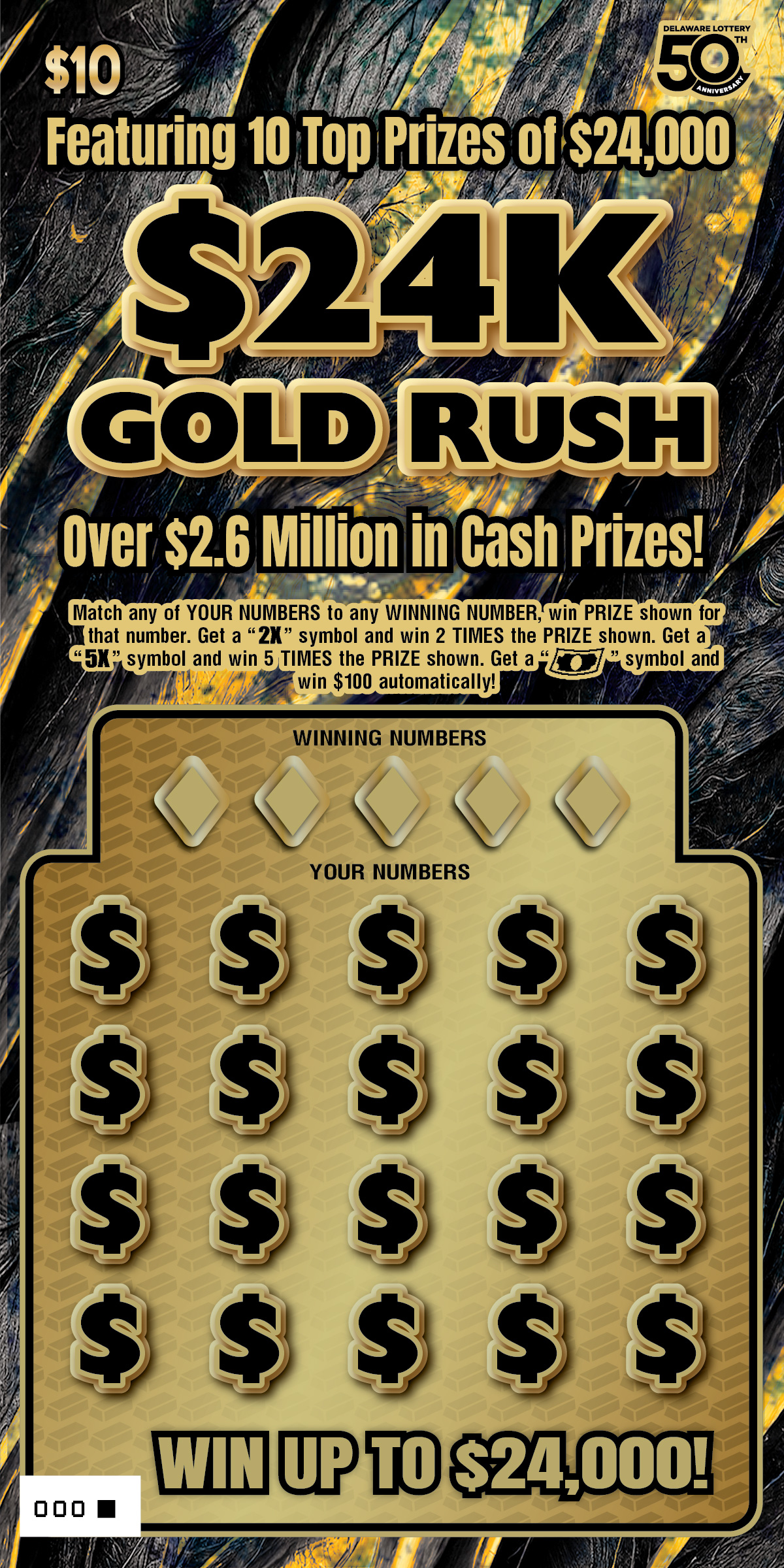 $24K GOLD RUSH (#502) - Delaware Scratch-Off | ScratchOdds